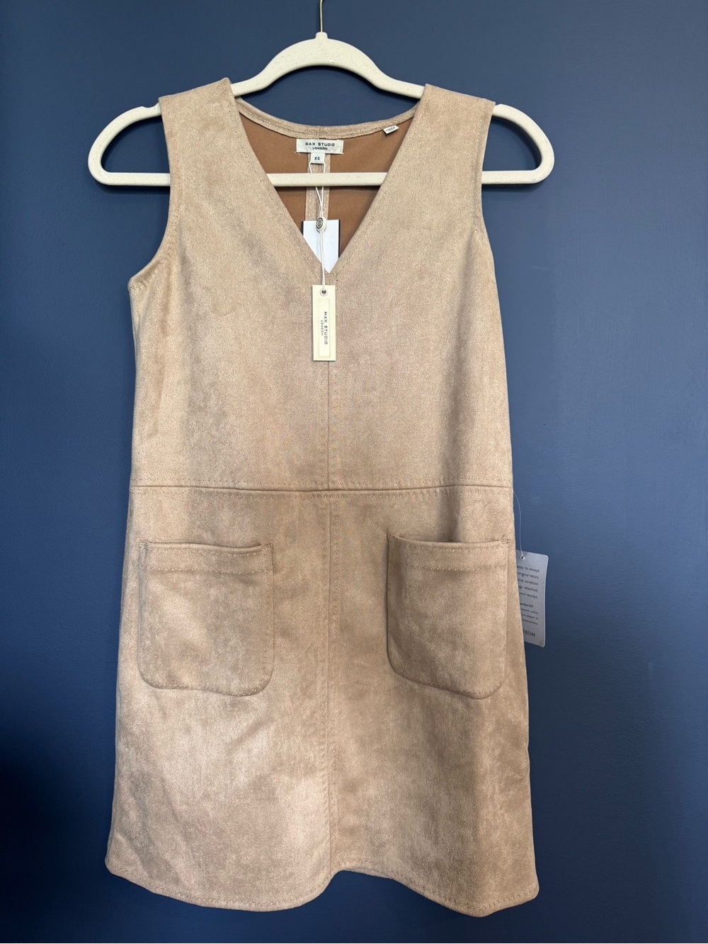 Nordstrom Taupe Faux Suede V-Neck Pocket Shift Dress